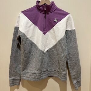 Fila Retro Look Quarter Zip Purple, Grey, White Sweatshirt - Women’s Size Small